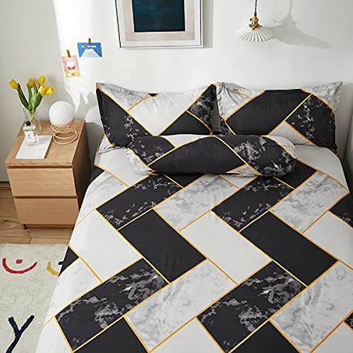 Jejeloiu Marble Bed Sheet Set Black White Geometric Fitted Set Grey Texture Bedding Queen Size 3 Piece Sheet Set 2 Pillowcases,Soft #TOP2