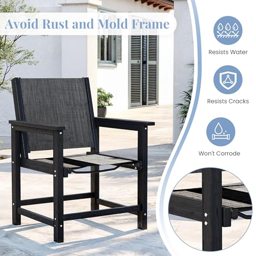 Image of Amopatio Outdoor HDPE Dining Chairs Set of 6 All-Weather Patio Chairs with Textilene Backrest Heavy Duty for Porch Backyard Deck Lawn Garden, Black