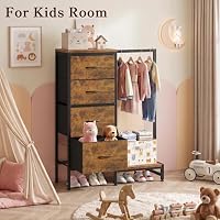 HIGDBFE Tall Dresser 44''H with Hanging Rack, 4 Drawers Small Closet Dresser for Bedroom, Reversible Fabric Chest of Drawers with Clothes Rack, Tall Storage Tower, Sturdy Frame, Rustic Brown — image 7
