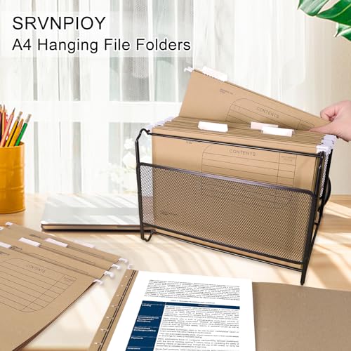 Srvnpioy 25 piezas Carpeta Colgante DIN A4 de Papel Kraft, con Pestañas de Plástico Transparente y Tarjeta en Blanco para Oficina, Escuela, Hogar (Marrón) - imagen 7