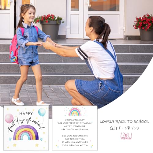 4Pcs First Day of School Matching Bracelets, Pink Purple Beads Charms Adjustable Colorful Clay Bead Bracelet Back to School Gifts Party Supplies for Prek Preschool for Daughter Son4