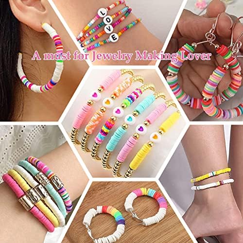 POTUANOT 5244 Pcs Clay Beads,6mm 24 Colors Flat Round Polymer Clay Heishi Beads,with Pendant Charms Kit and Elastic Strings,for Bracelet Making Kits Clay Beads