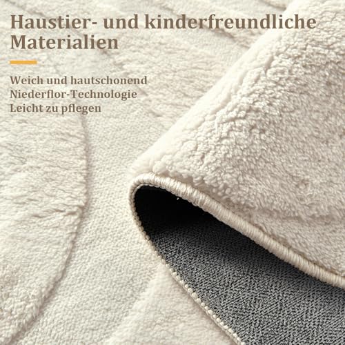 WONGS BEDDING Wohnzimmer Teppich Modern Waschbar 80x150cm, Creme Wellen – Ansicht 5