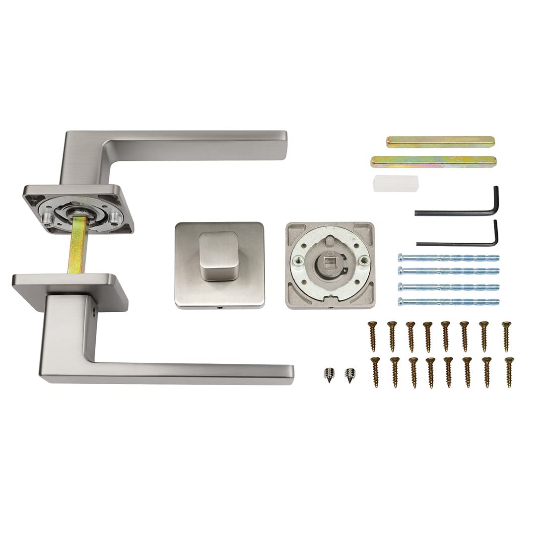 FELGNER Maniglia Bormio per per bagno e WC | maniglia per porta moderna e di alta qualità | ferramenta per porta con rosetta | per porte interne e delle camere | Nichel opaco