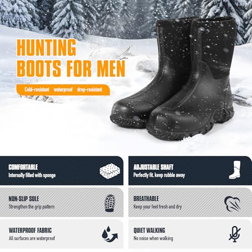 GUGULUZA Herren Halbe Gummistiefel Neopren Isoliert Wasserdicht Angeln Hof Stiefel Schwarz