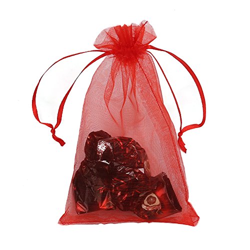 Image of HRX Package 100pcs Organza Bags,4 x 6 inches Christmas Wedding Favors Christmas Gift Drawstring Bags Jewelry Pouches (Red)