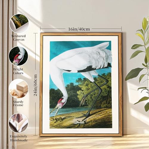 crmotu Vintage Framed Wall Art, Japanese Wall Art, Bird Canvas Art Prints, Animal Tropical White Crane Nature Wall Decor, Still Life Aesthetic Paintings for Living Room Bedroom Kitchen Office 16x24 inch