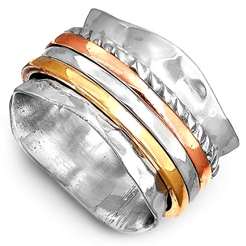Boho-Magic Spinner Ring For Women 925 Sterling Silver With Copper Brass And Silver Fidget Rings (10) #TOP5