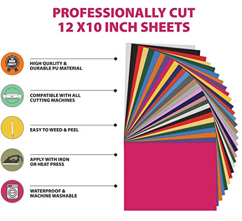 Kassa Vinyl Bundle - 30 Htv Heat Transfer Vinyl Sheets, 60 Permanent Adhesive Vinyl Sheets & Transfer Paper Tape (12 Feet) #TOP1