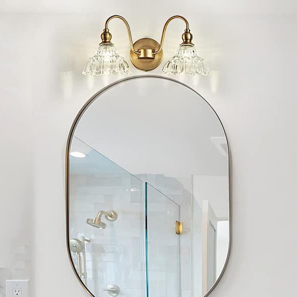 XINYASEE Aplique Pared Cristal Interior, G9 Lámpara Cuarto de baño de Pared Decorativos, Lámpara Iluminación de Lujo para Sala de Estar, Dormitorio, Hotel (Oro, Doble cabeza)