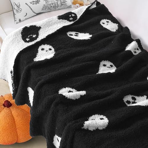 Image of Halloween Decor Soft Baby Blanket Cozy Swaddling Blanket for Newborn Nursery Kids 30x40 Inch Black Ghost