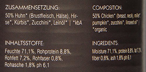 Herrmanns Bio Hundefutter Huhn Menu 2 mit Hirse, Kürbis, Zucchini 800 g, 6er Pack (6 x 800 g)