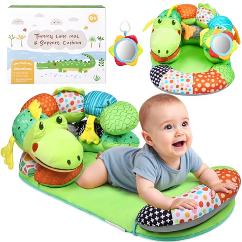 Image of Lilian&Gema 2-in-1 Baby Tummy Time Mat & Support Pillow for Newborns and Babies, Adorable Alligator Design with Detachable Tummy Time Pillow, Soft Tummy Time Mat for Neck & Muscle Development