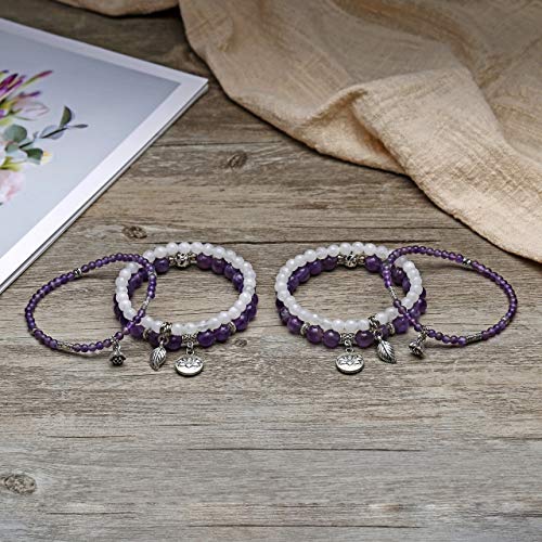 Pesoenth Amethyst Crystal Reiki Bracelet Healing Crystal Beads Bracelet Purple Gemstone Crystal Charm Stretch Bracelets Set For Women Spiritual Stress Relief Jewelry #TOP2