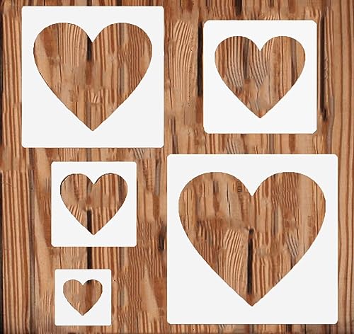 5PCS Heart Stencil 5 Sizes Heart Love Stencils Painting Template Reusable Plastic Starburst Stencils for Painting on Wood Wall Decor