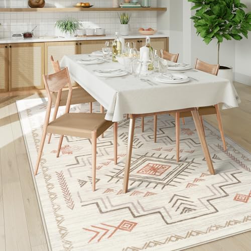 Tapete Áreas Lavable Boho 5x7 Beige Tribal Azteca miniatura 4