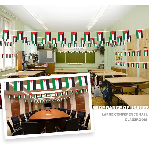 Image of Palestine String Flag Pennant Banner, Small Mini Palestinian Flags Bunting Banner, National Country Decoration for School, Party, Sports Events, Patriotic Festival, 33 Feet 30 Flags