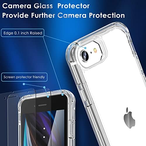 ORETech Designed for iPhone SE 2022 Case Clear with [2 x Screen Protector] iPhone se 2020 7 8 Case Shockproof Drop Protection Transparent Thin Soft TPU + Hard PC Hybrid Case for iPhone SE 2020- Clear