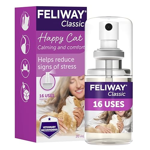 FELIWAY Classic Cat Calming Odourless Spray 20ml - Comforts Cats at Home and On the Go and Reduces Stress During Travel Veterinary Recommended Drug-free Clinically Proven