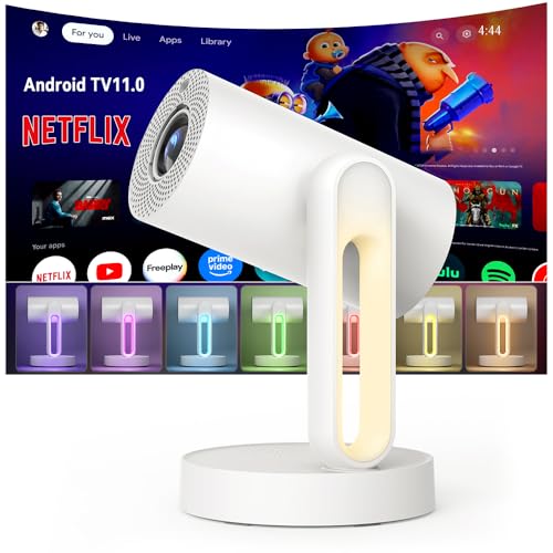 Smart Beamer Heimkino mit Android TV 11.0 & Dolby Digital, Auto-Trapezkorrektur Mini Beamer ETOE...