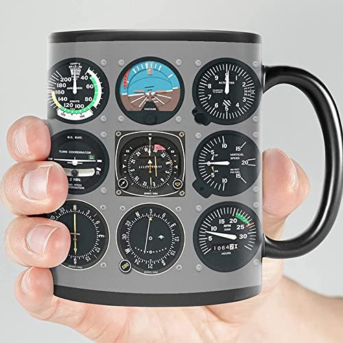 Pilot Indicator Coffee Mug - Funny Aircraft Flight Deck Meter - Plane Cup Gift for Men, Women, Kids - Birthday Present 11oz-15oz