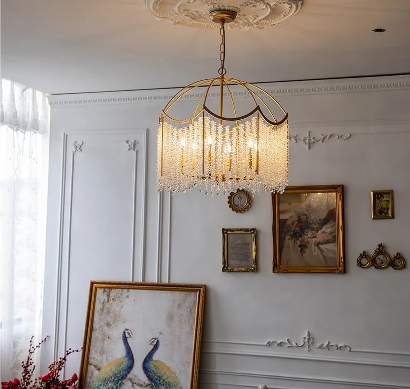 Kryształowy żyrandol oprawa oświetleniowa do sypialni i salonu, retro frędzle, idealna do jadalni i restauracji, współczesna lampa sufitowa 40 cm
