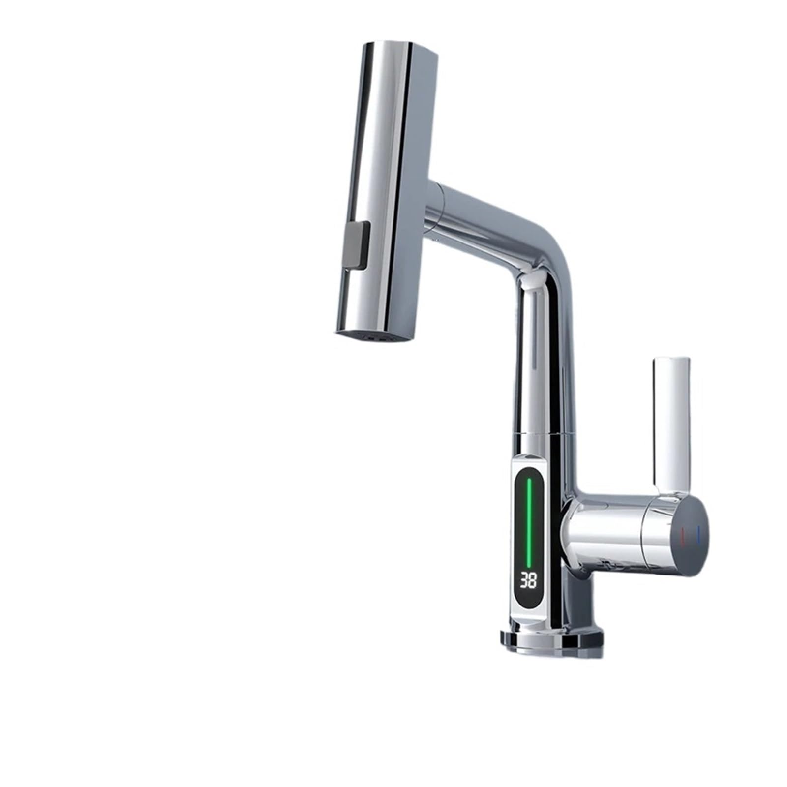 Ckafzmyjqbt Chrome Intelligent Digital Display Waterfall Pull Out Kitchen Faucet Cold Hot Mixer Taps Rotatable Sink Lifting Basin Faucet(Chrome)