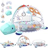 WeeHomm 5-in-1 Baby Play Mat - Dinosaur Themed Activity Gym for Babies 0-6 Months with Ball Pit, Detachable Sensory Toys, Pillow, Machine Washable