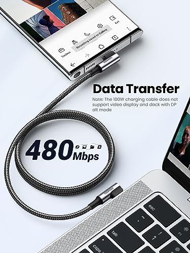 Image of UGREEN 100W USB C to USB C Charger Cable 90 Degree, PD Fast Charging Cord for iPhone 17 Pro Max /16, MacBook Pro, iPad 2024, Huawei Matebook, Chromebook, Pixel, Galaxy S25 S24, Switch, 1M