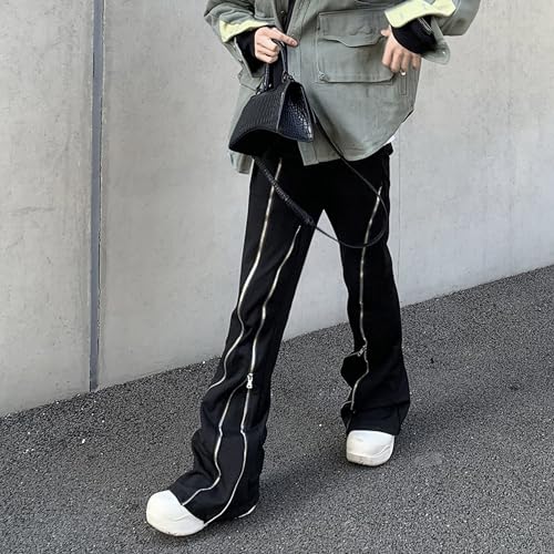 Men's Fashion Zipper Streetwear Jeans Relaxed Fit Casual Hip Hop Denim Pants Washed Baggy Bell Bottom Jeans4