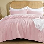 David's Home Waffle Weave Comforter Set 3PCS Queen Size, Soft Breathable Lightweight Warm for All Season, Elegant Aesthetic Home Decor Bedding Set Collection, 1 Comforter with 2 Pillow Shams, Pink