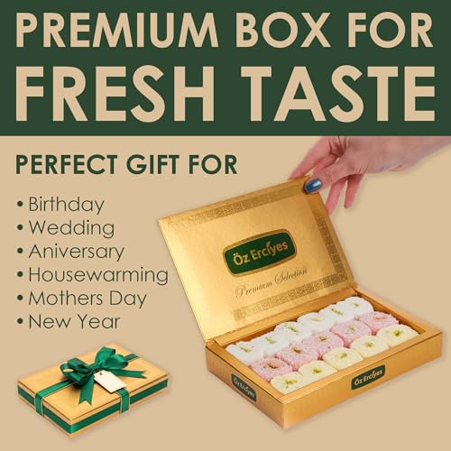 Turkish Delights Candy Gift Box – Mixed Sultana Turkish Delight with Pistachio Center, Strawberry, Milky & Banana Lokum, Traditional Turkish Food Sweet, 17.6 oz (500g) (Sultana Roll) - image 3