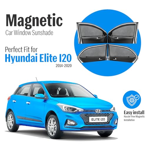 Image of Autofact Magnetic Car Sunshades Compatible with Hyundai Elite i20 Old (2014 to 2020) (Set of 4) - Easy Installation, UV Protection, Keeps Car Cool (Front 2 with Zippers, Rear 2 Without Zippers)