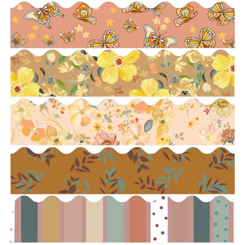 Starboling Bulletin Board Borders,90 Feet Borders Classroom Bulletin,Retro Floral Daisy Bulletin Board Borders for Photo Wall Bulletin Boards Desks Display Home and School Decorations（Brown）