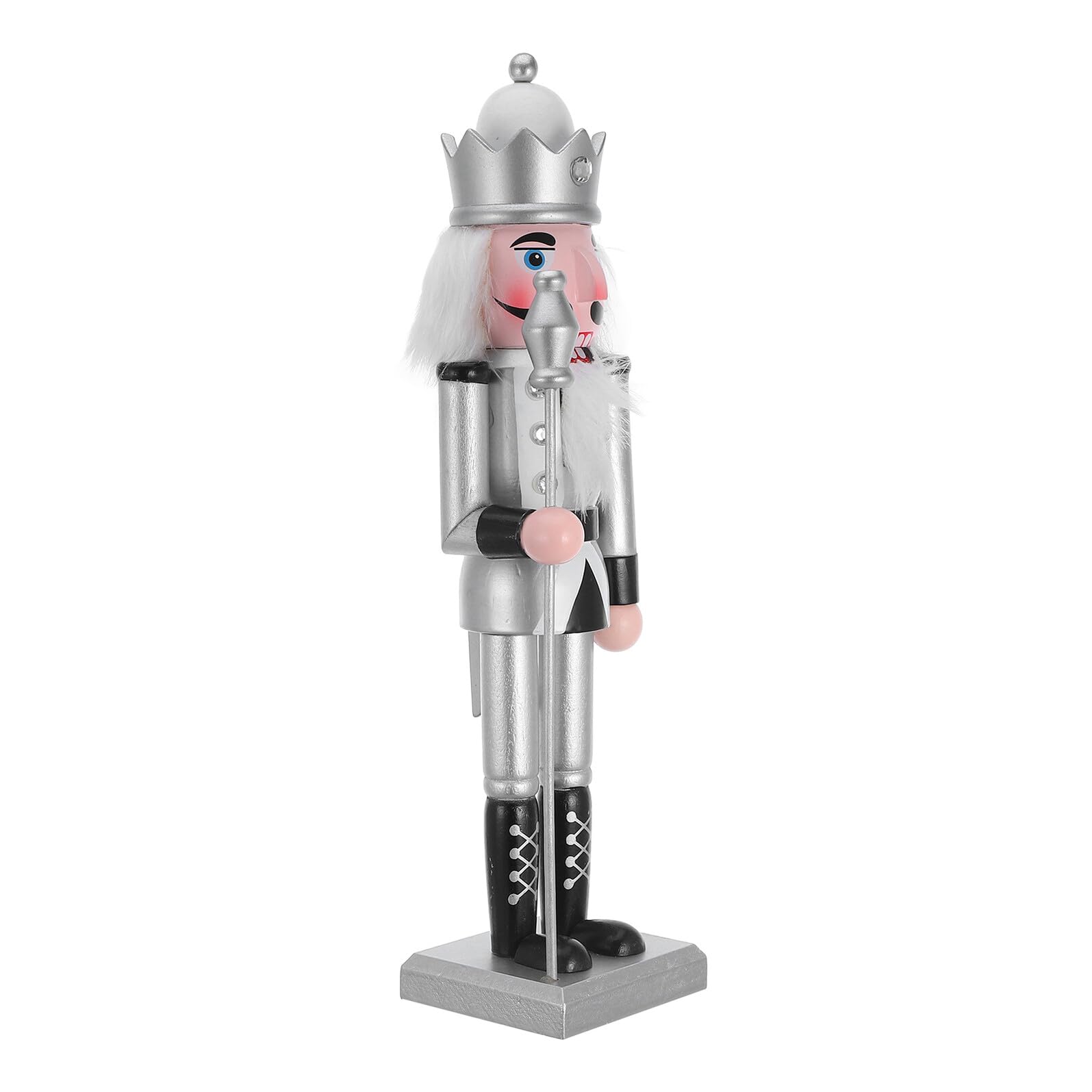 Casse-Noisette Roi Argenté en Bois Statue Gadpiparty Décoration Noël de Bureau