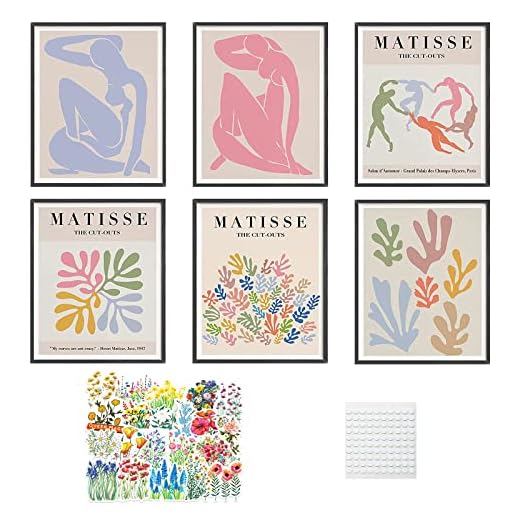 MOROBOR Matisse - Póster de exposición de arte para pared, 6 pósteres de Henri Matisse para habitación, estética, impresiones de arte abstracto sin marco (8 x 10 pulgadas)