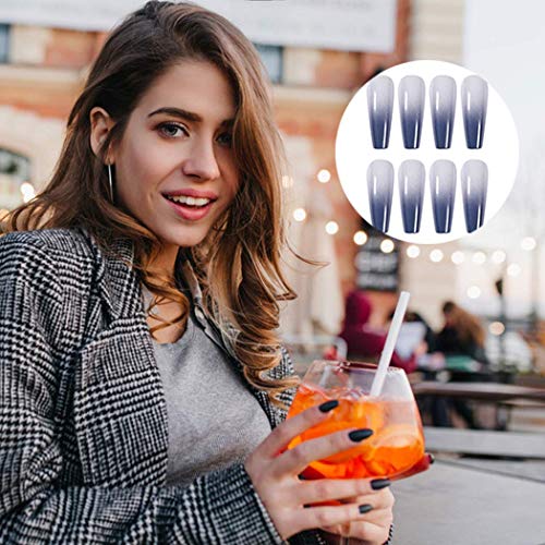 Favelo Extra Long Press on Nails Coffin Fake Nails Tips Gradient Full Cover False Nails Artificial Luxurious Nails Art for Women and Girls （24pcs） (Style2) - Thumbnail 5