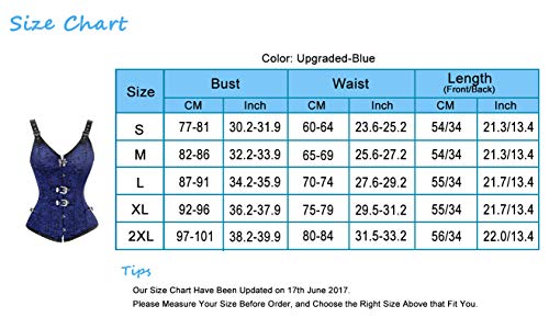 Kimring Women's Gothic Steampunk Brocade Overbust Corset Vest Spiral Steel Boned Bustier Blue Small #TOP6