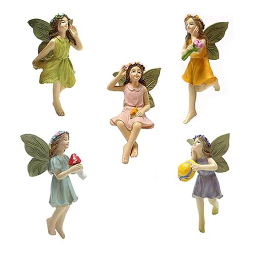 5 Pcs Miniatures Fairies Figurine Mini Garden Figurine Set Flower Fairy Statues Without a Stick for Outdoor Lawn Yard Home Decor Lovely Resin Pot Angel Accessories（multicolor）