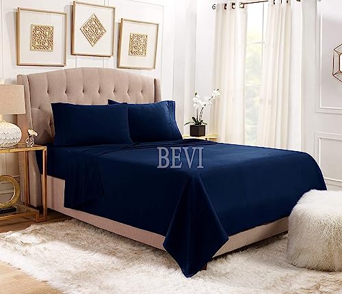 Image of BEVI Bedsheet for Double Bed 300 TC Flat Bedsheet with 2 Pillow Covers Size-(90 inchx95 inch) Navy Blue