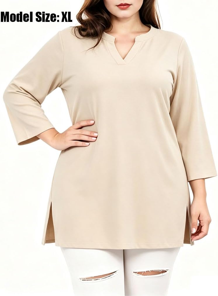 Poetsky 3/4 Sleeve Womens Tops Dressy Casual Tunics for Leggings S-3X image 4