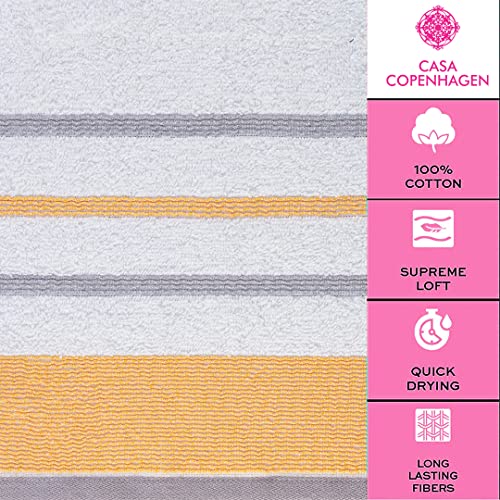 Image of Casa Copenhagen, Germany Design - White Bay Super Soft Collection 100% Cotton 6 Piece Towel Set, Includes 2 Bath Towels 2 Hand Towels 2 Washcloths - Grey & Gold
