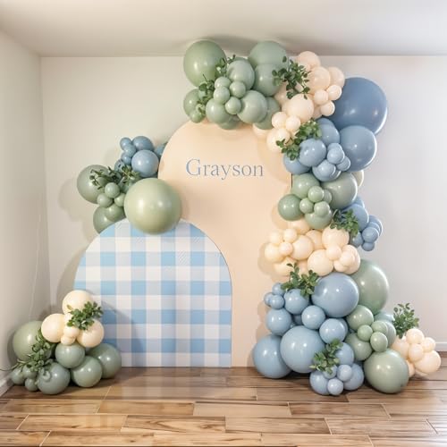 Image of Blue and Green Balloons, Goose Balloon Sage Avocado Green Dusty Slate Fog Blue Sand White Clear Latex Balloons for Boho Bridal Baby Shower Graduation Anniversary Wedding Birthday Party Decorations