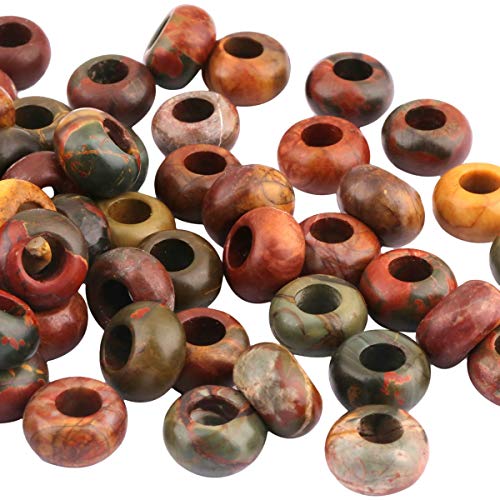 mookaitedecor 20pcs 14mm Natural Picasso Jasper Round Large Hole Gemstone Beads for Jewellery Making 6mm Hole Loose Rondelle Crystal Stone Beads for Crafting European Bracelet Macrame DIY Projects - Image 3