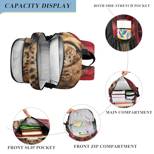 Backpack Leopard Front Roses Red Travel Laptop Daypack Shoulder Bag Book Bag Daypack with Reflective Strip 12.9 ×17.7 In4