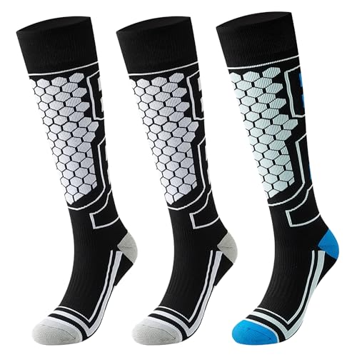 QBEJIME 3 Pairs Ski Socks Mens Thermal Long Thick Ski Socks For Men Uk 6-11 Skiing Accessories For Winter Skiing Outdoor Sports Snowboarding Hiking