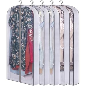 SLEEPING LAMB 60″ Long Hanging Garment Bags for Closet Storage Gusseted Clear Dress Bag for Clothes, Gowns, Coats, Suits, 5 Packs