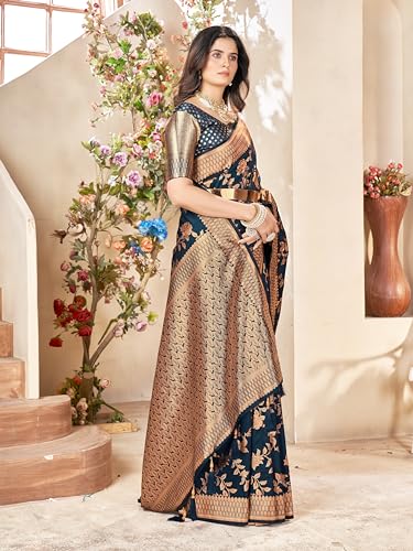 Image of Mehrang Cotton Banarasi Silk Saree for Women With Unstitched Blouse Piece