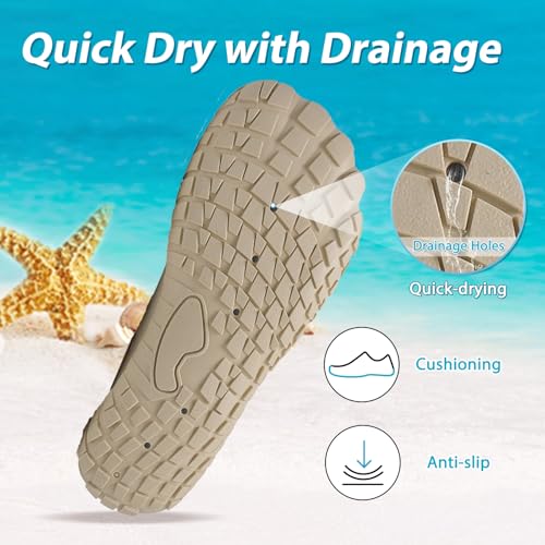 Wasserschuhe Badeschuhe Damen Herren Strandschuhe Schnell Trocknend Drainagelöcher Strand Schwimmschuhe Meeresschuh Surfschuhe Poolschuhe Unisex Barfußschuhe für Kajakfahren Fitnessstudio Beige EU39