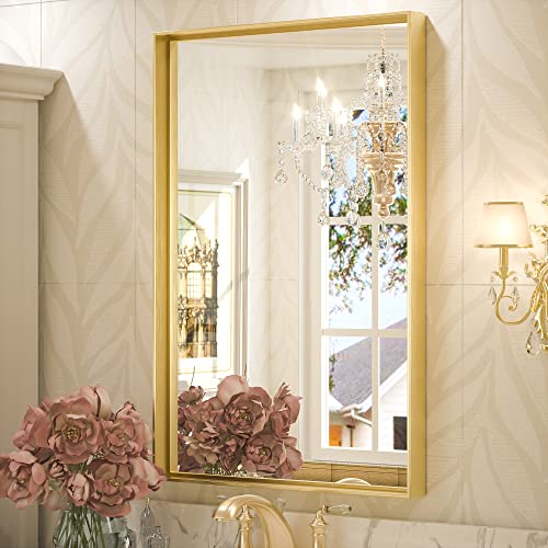 Image of Keonjinn 24x36 Inch Gold Bathroom Mirror for Over Sink, Rectangular